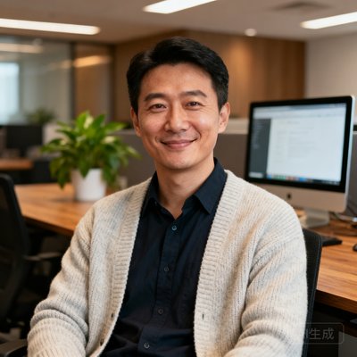 某头部电商平台CTO李总的职业头像，背景为现代化办公室，人物穿着商务休闲装，面带微笑